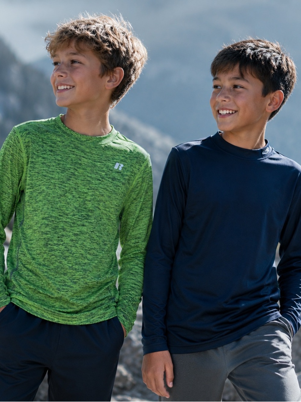 Russell C9 Champion Athletic Shirts‎ Boys L XL Green Navy Good Long Sleeve Set